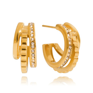 1 Paire De Boucles D'Oreilles Créoles Pour Femme, En Acier Inoxydable Étanche, Couleur Or, Collection Simple Series. h5 