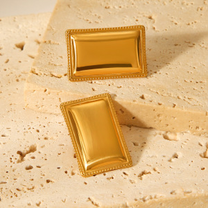 Boucles D'Oreilles Puces Rectangulaires Simple Series Daily En Acier Inoxydable Étanche Couleur Or Pour Femme (1 Paire) h5 Image4