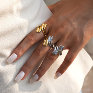 Bague Décontractée En Acier Inoxydable De Forme Irrégulière, Couleur Or, 1 Pièce h5 Image7