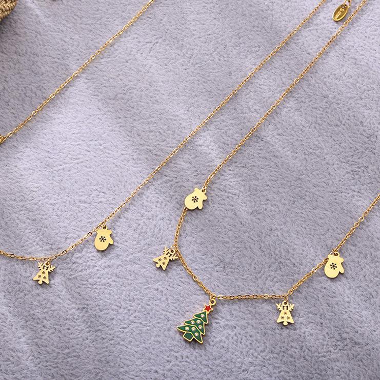 Colliers Pendentifs Pour Femmes En Acier Inoxydable, Imperméable, Couleur Or, Avec Zircon Et Motif Sapin De Noël Image6