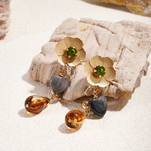 1 Paire De Boucles D'Oreilles Pendantes Rétro En Forme De Cœur Et De Fleur En Résine h5 Image5