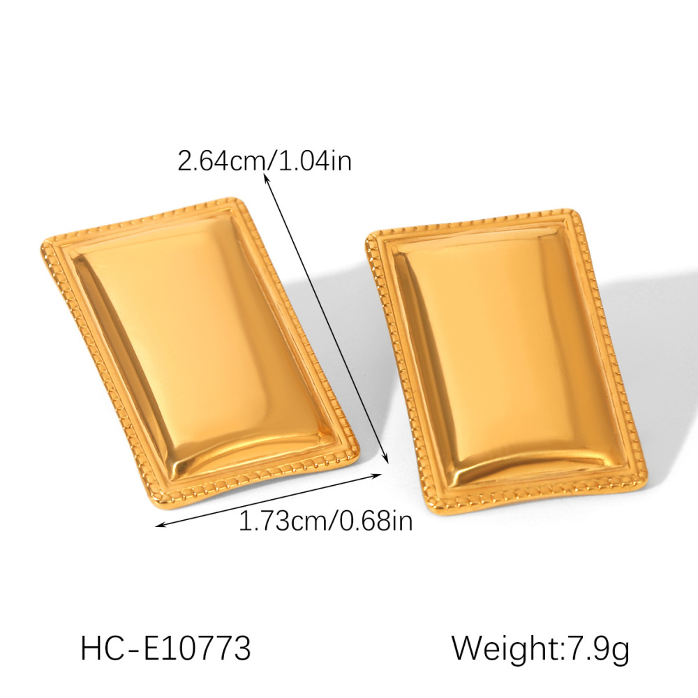 Boucles D'Oreilles Puces Rectangulaires Simple Series Daily En Acier Inoxydable Étanche Couleur Or Pour Femme (1 Paire) Image2