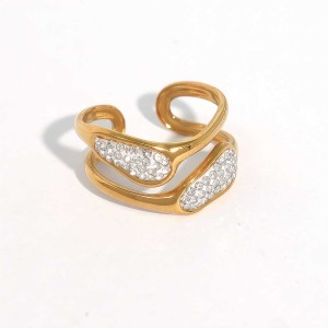 Bague Tendance En Acier Inoxydable Doré, Forme Simple Et Irrégulière (1 Pièce), Étanche. h5