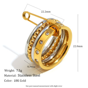 Bague Classique En Acier Inoxydable, Couleurs Or Et Argent, Avec Zircon, 1 Pièce h5 Image5