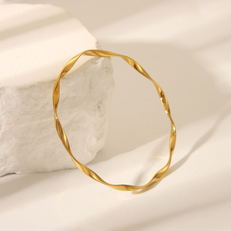 Bracelet jonc simple, de forme irrégulière, en acier inoxydable, couleur or, étanche (1 pièce). 2