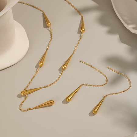 Ensemble collier et collier en acier inoxydable imperméable couleur or avec gouttelettes 2