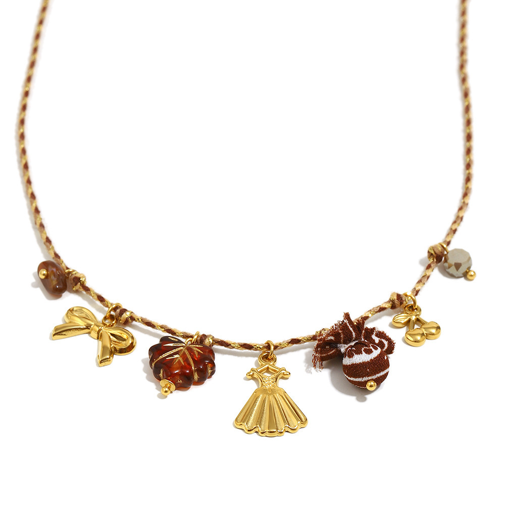 Collier Pendentif Femme Luxueux Rétro En Acier Inoxydable Étanche Avec Nœud Papillon Et Cœur (1 Pièce) h5Image4