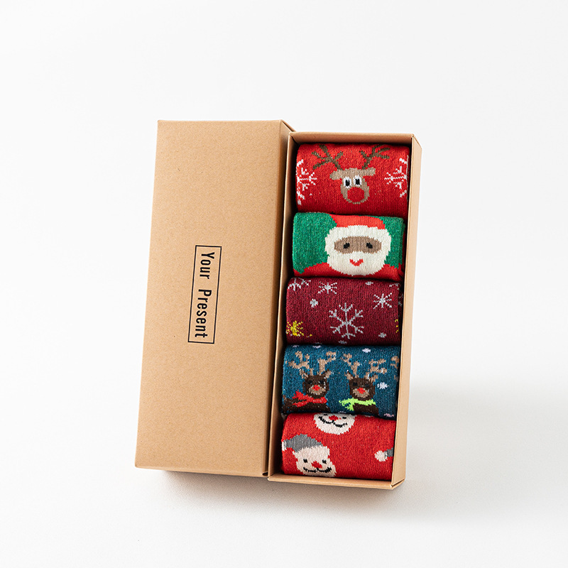 Coffret Cadeau De Noël Avec Jolies Chaussettes Mi-Mollet Pour Femme 