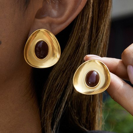 1 paire de boucles d'oreilles puces Vogue Circle en résine et acier inoxydable, couleur or, étanches, pour femmes
