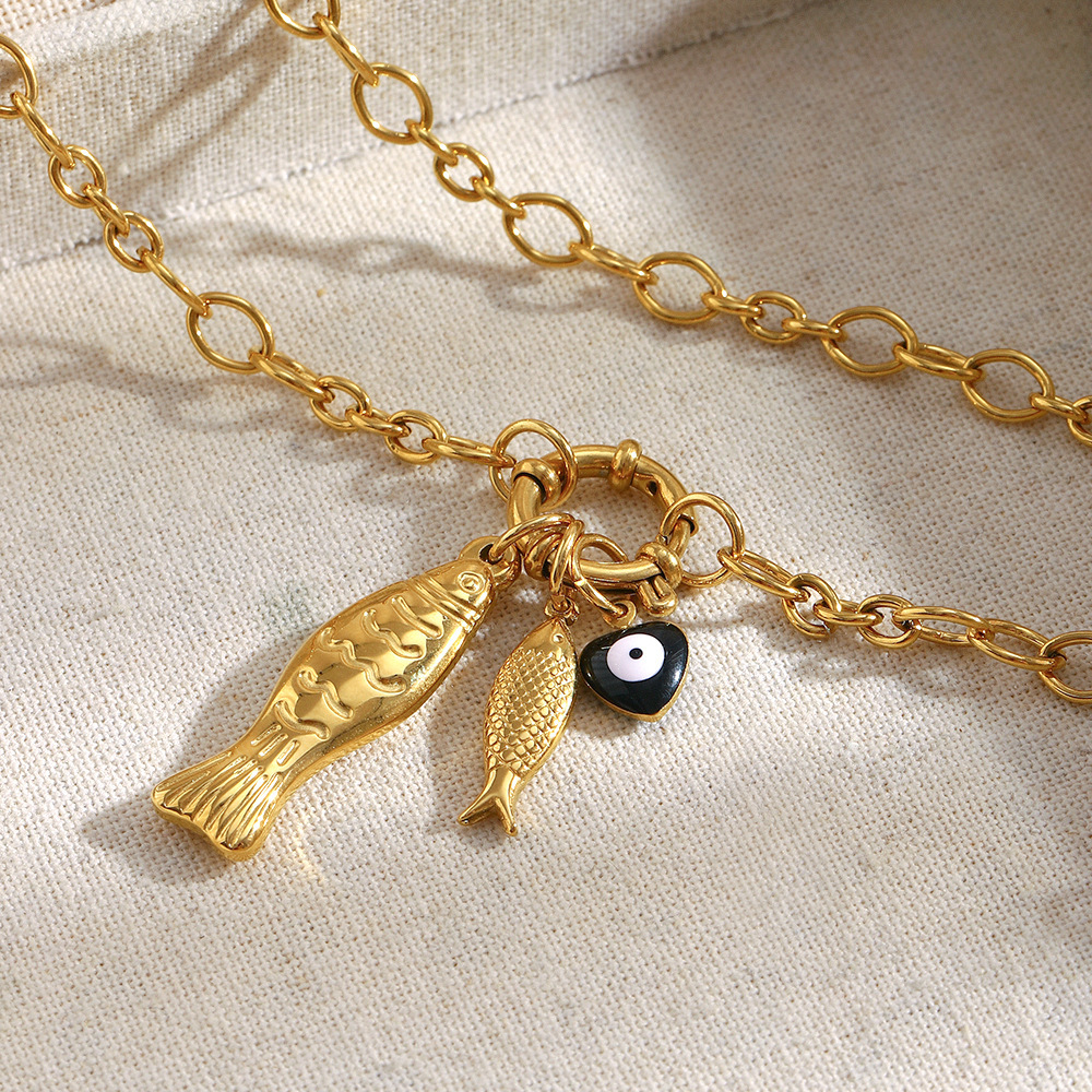 Collier Pendentif Femme En Acier Inoxydable Doré, Motif Poisson D'Été (1 Pièce) Image7