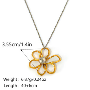Collier Pendentif Femme/Homme En Acier Inoxydable, Couleur Or, Avec Fleur Naturelle Simple (1 Pièce) h5 Image2