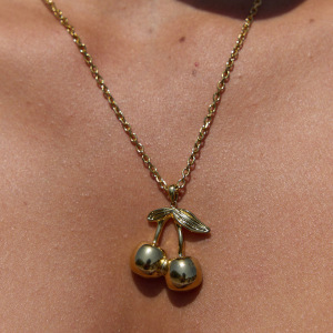 Collier Pendentif Femme En Acier Inoxydable Doré, Motif Cerise Douce (1 Pièce) h5 Image6