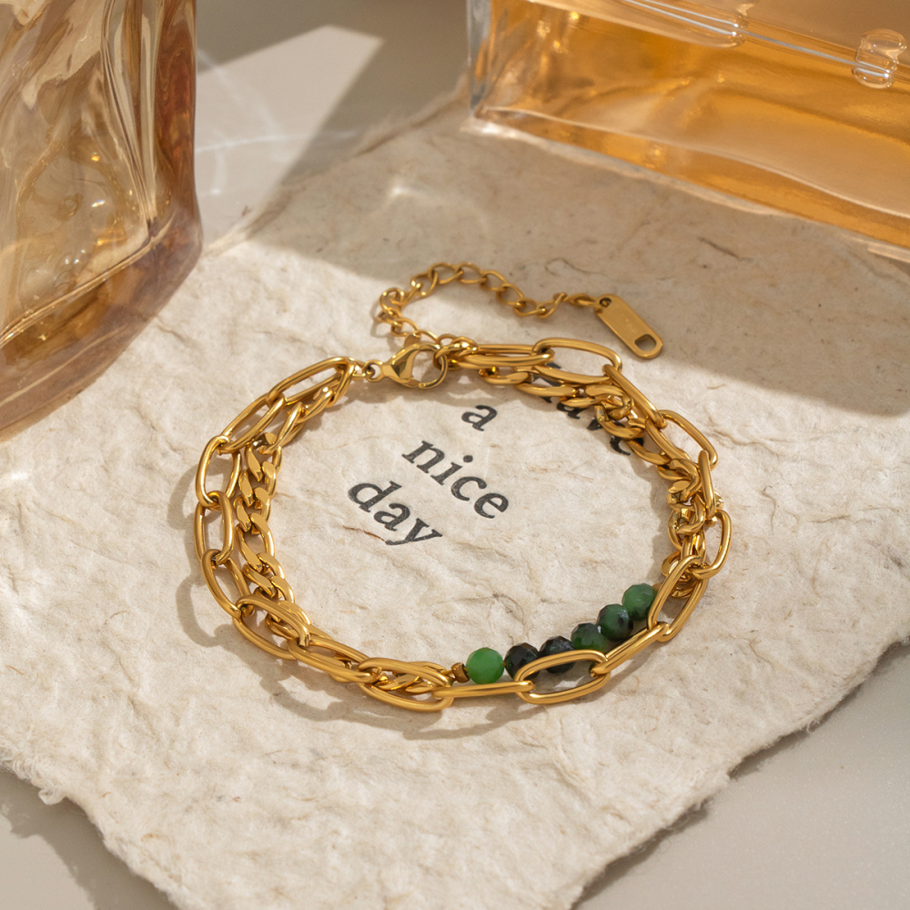 Bracelet En Acier Inoxydable Étanche Avec Perles De Pierre Naturelle (1 Pièce) Image5