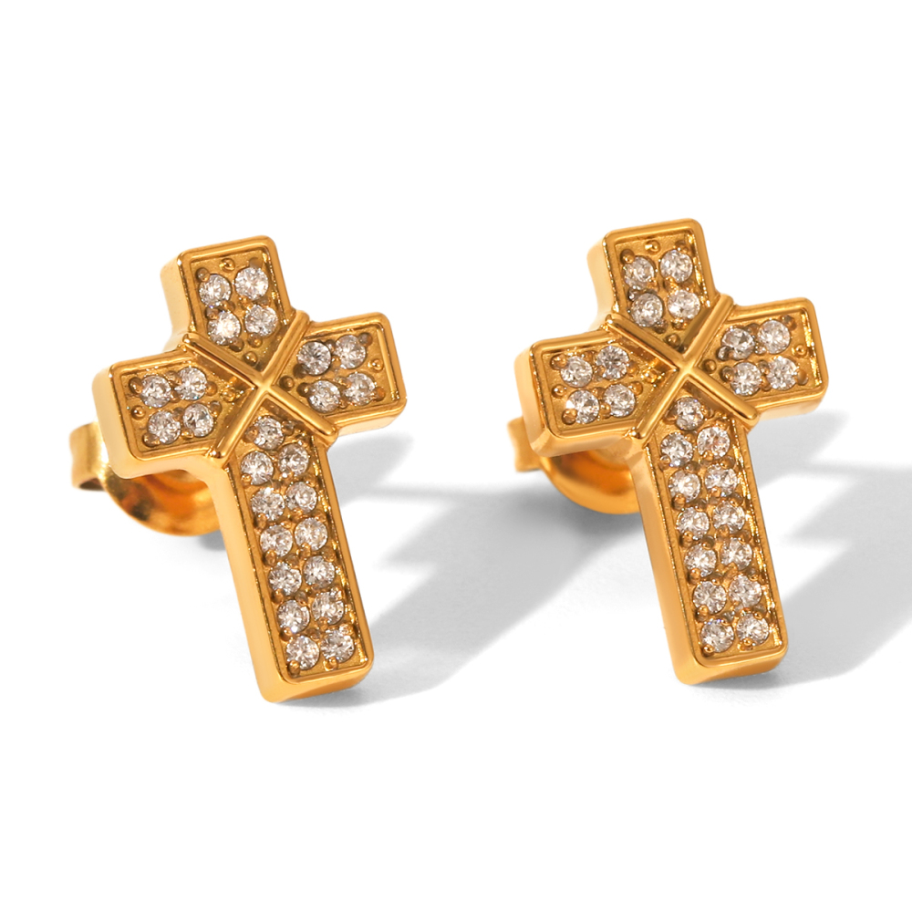 1 Paire De Boucles D'Oreilles À Tige En Acier Inoxydable Et Zircon Pour Femme