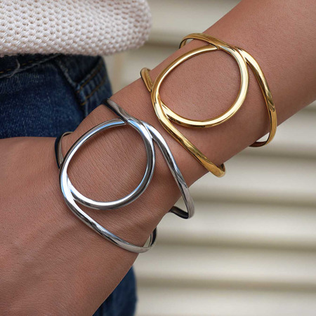 Bracelet manchette pour femme, en acier inoxydable, étanche, de forme irrégulière et naturelle (1 pièce). 2