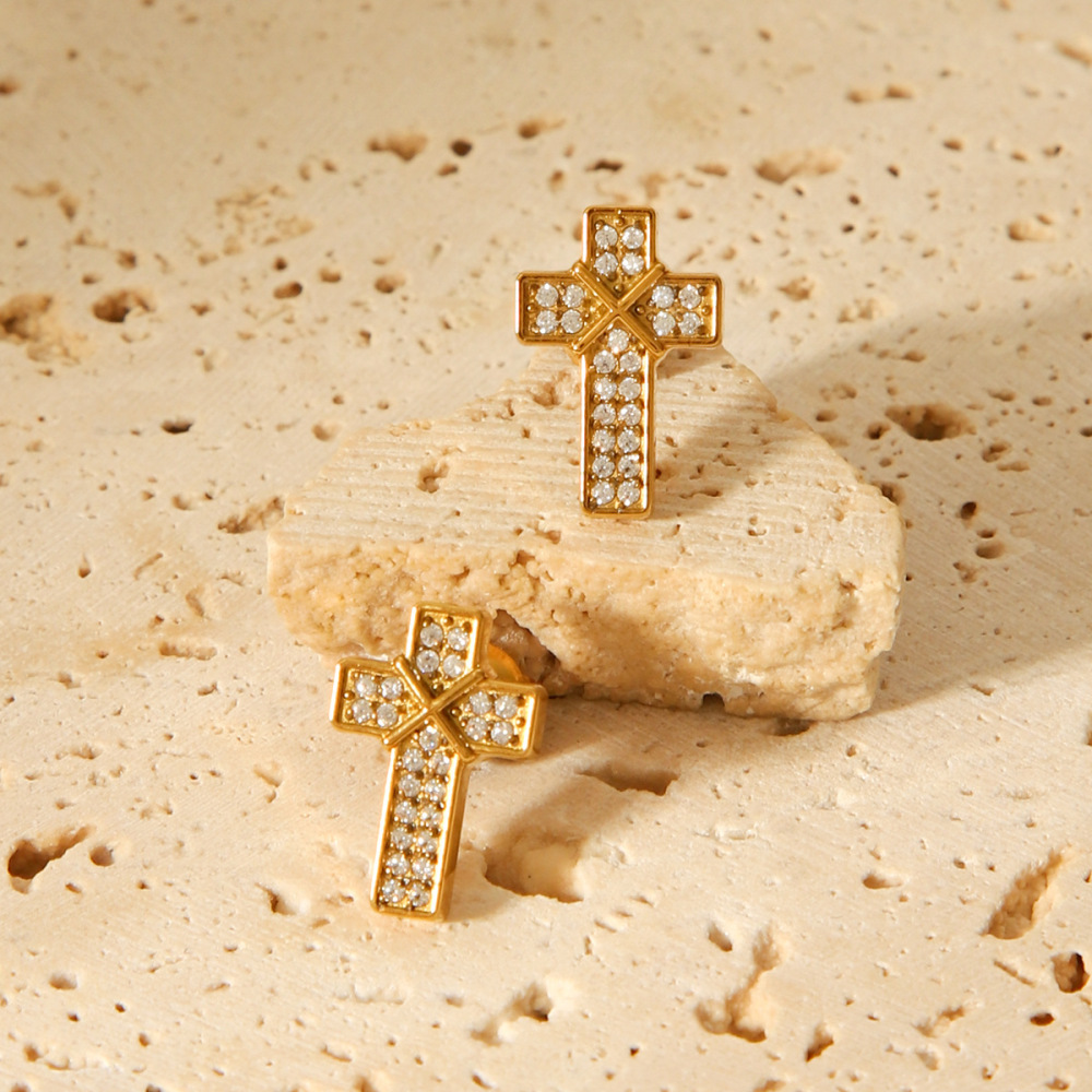 1 Paire De Boucles D'Oreilles À Tige En Acier Inoxydable Et Zircon Pour Femme h5Image5