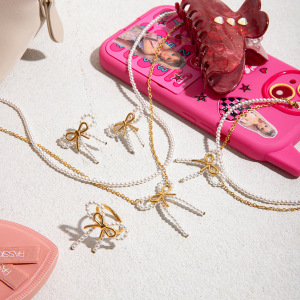 Ensembles De Bijoux Pour Femmes En Acier Inoxydable Imperméable Avec Nœud Papillon, Série Romantique, Couleur Or h5 Image5