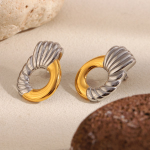 1 Paire De Boucles D'Oreilles Puces Décontractées Rondes En Acier Inoxydable Étanche Couleur Or Pour Femme h5 Image4