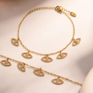 Bracelet À Breloques Classique Pour Femme, En Acier Inoxydable, Étanche, Couleur Or, Avec Zircon Et Lettre (1 Pièce). h5 Image4