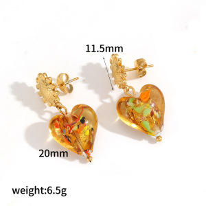 Boucles D'Oreilles Pendantes Pour Femme, En Acier Inoxydable Doré, En Forme De Cœur, Avec Verre Luxueux Et Étanches. 1 Paire h5 