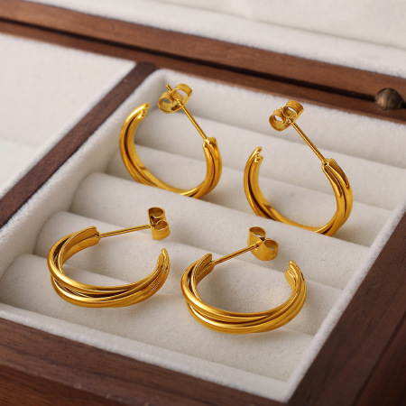 1 paire de boucles d'oreilles créoles en acier inoxydable étanche couleur or 2
