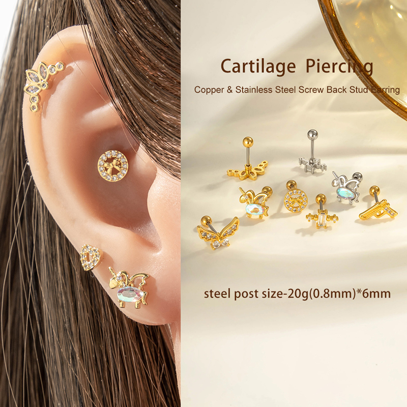 Boucle D'Oreille Piercing En Zircon Couleur Cuivre Or 1 Pièce h5Image4