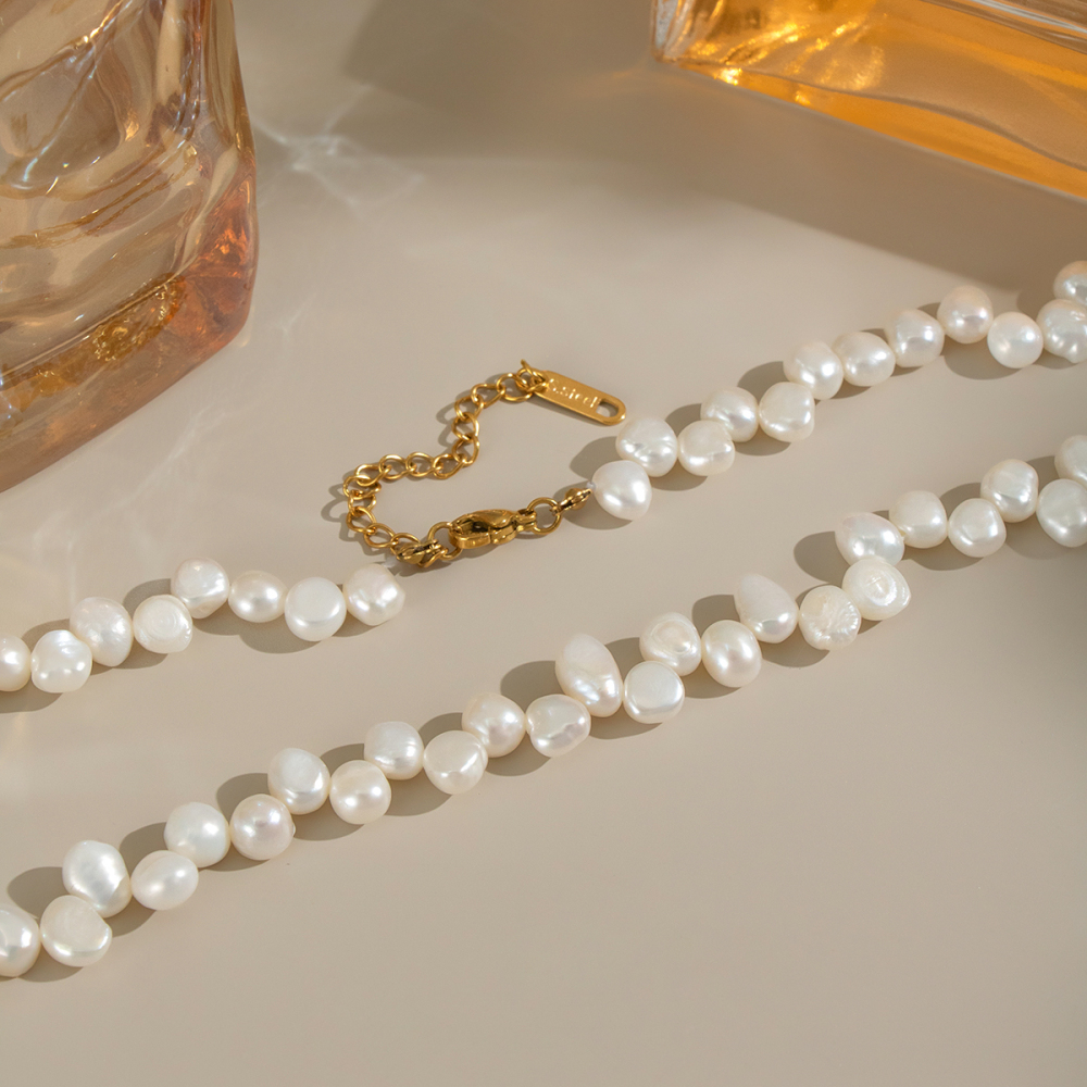 Collier De Perles De Couleur Or En Acier Inoxydable De La Série Luxurious, 1 Pièce Image5