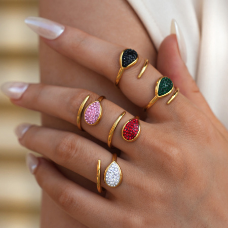 Bague femme décontractée en acier inoxydable étanche, forme irrégulière, style goutte d'eau.