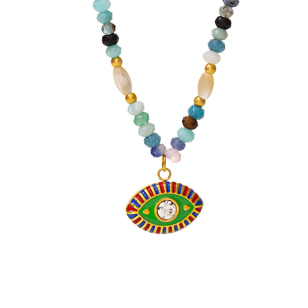 Collier De Perles Pour Femme En Acier Inoxydable Imperméable Avec Pierre Naturelle Et Motif Œil De Diable (1 Pièce) 