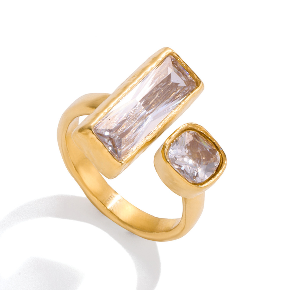Bague Tendance Rectangulaire Brillante En Acier Inoxydable Étanche Couleur Or (1 Pièce) 