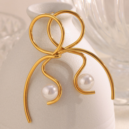 Boucles d'oreilles pendantes pour femme, en acier inoxydable doré, imperméables, de forme irrégulière (1 paire). 2