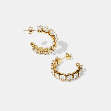 Ensemble de boucles d'oreilles en acier inoxydable étanche avec zircon doré 2