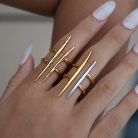 Bague femme simple en acier inoxydable étanche couleur or, 1 pièce 2