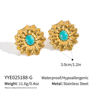 1 Paire De Boucles D'Oreilles Puces Daily Flower En Calaïte, Acier Inoxydable, Couleur Or, Pour Femme. h5 