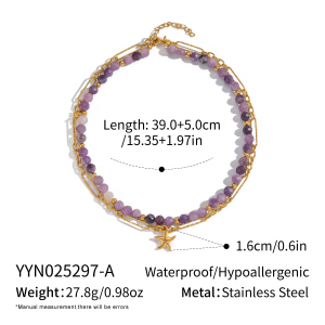 Collier En Acier Inoxydable Étanche Couleur Or Avec Perles De Pierre Naturelle (1 Pièce) h5
