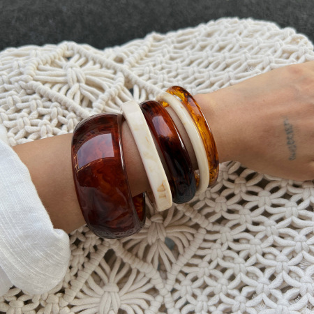 Bracelet jonc rétro en résine dégradé de couleurs, 1 pièce 2