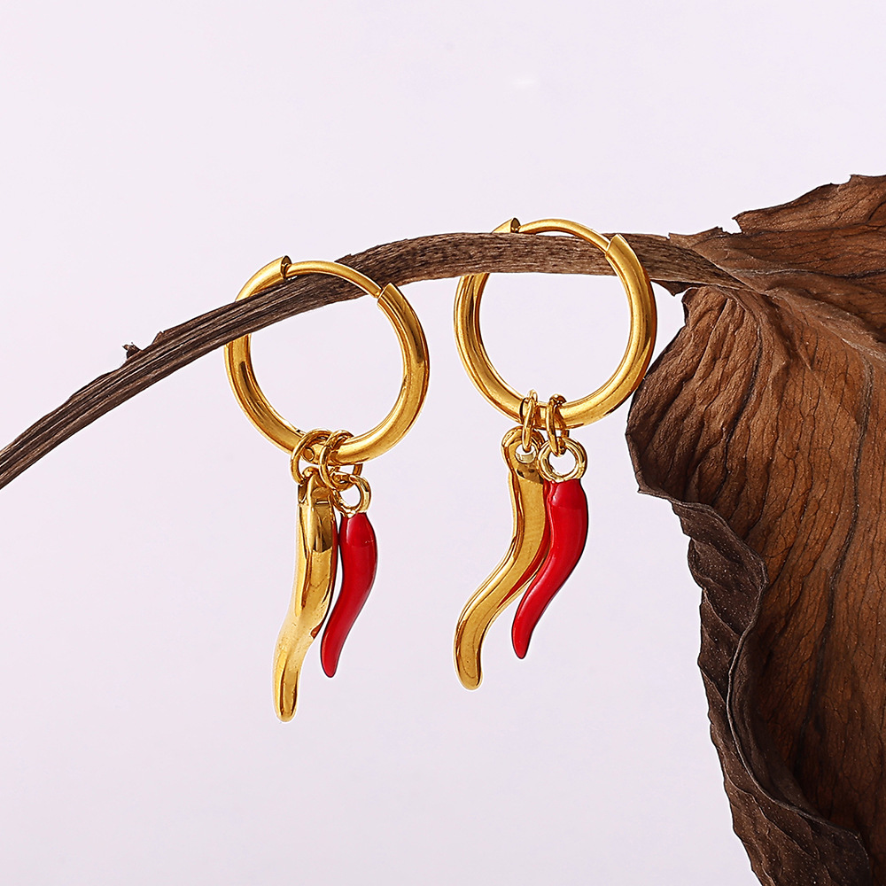 1 Paire De Boucles D'Oreilles Pendantes En Acier Inoxydable Doré, Étanches, En Forme De Fruits Image3