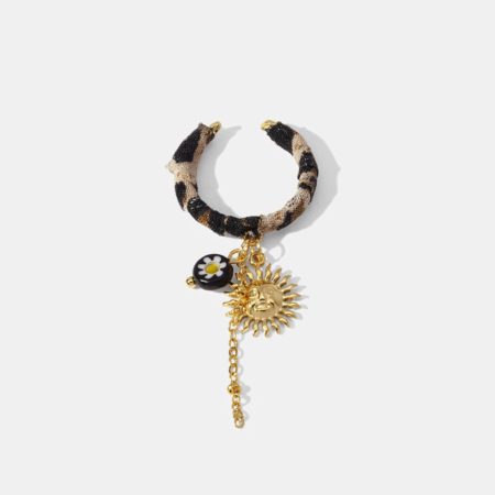 Bague tendance Sun en acier inoxydable imperméable avec tissu léopard et couleur or
