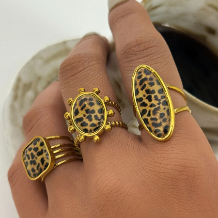 Bague tendance décontractée à imprimé léopard en acier inoxydable étanche pour femme (1 pièce)