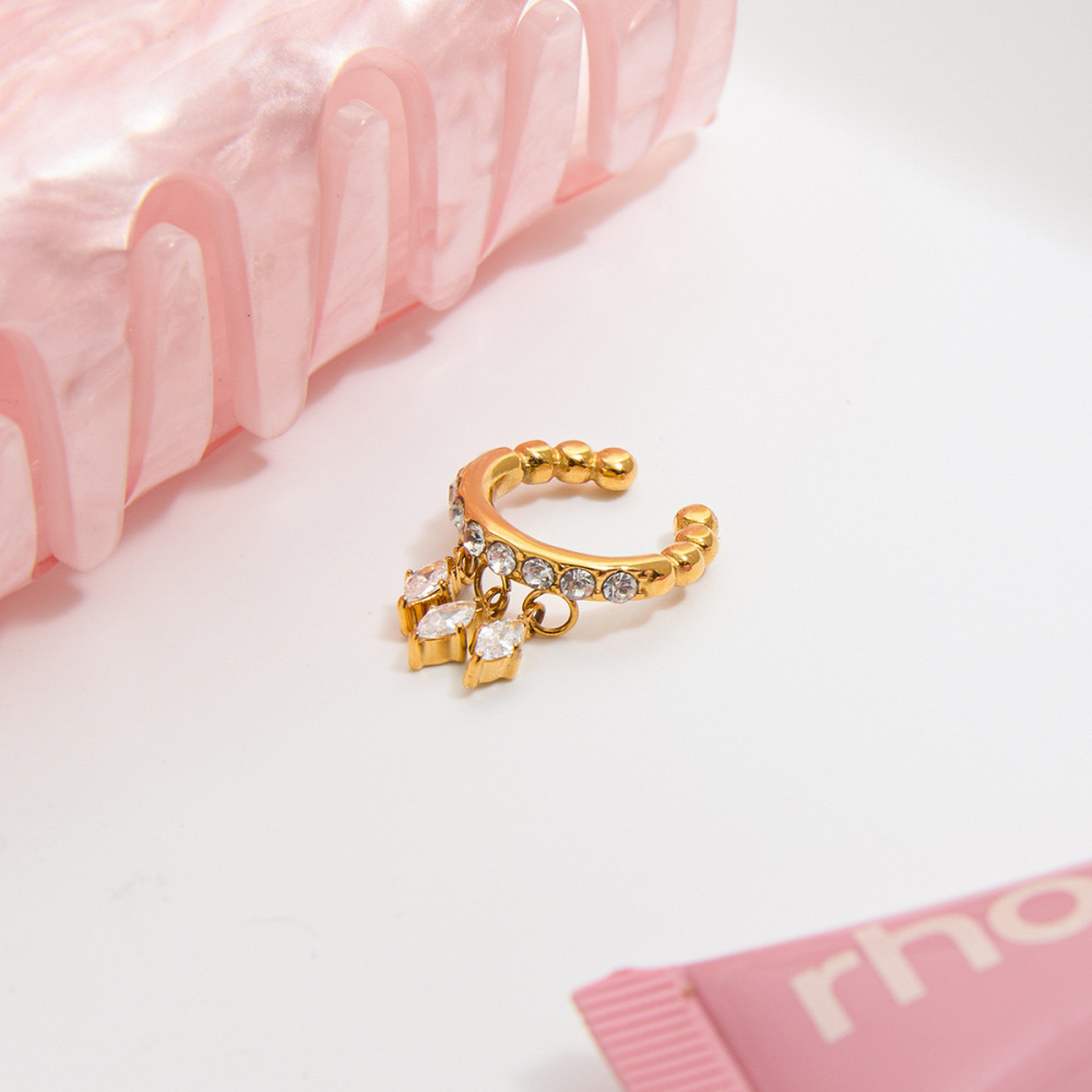 Boucle D'Oreille Manchette Élégante En Acier Inoxydable Imperméable Avec Pompon En Forme De Losange Et Zircon Pour Femme (1 Pièce) Image6