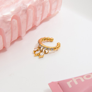 Boucle D'Oreille Manchette Élégante En Acier Inoxydable Imperméable Avec Pompon En Forme De Losange Et Zircon Pour Femme (1 Pièce) h5 Image6