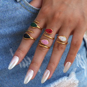 Bague Femme Décontractée En Acier Inoxydable Étanche, Forme Irrégulière, Style Goutte D'Eau. h5 Image5