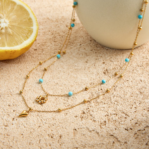 Collier À Plusieurs Rangs Pour Femme, En Acier Inoxydable Doré, Motif Cœur Et Lune Romantique (1 Pièce) h5 Image2