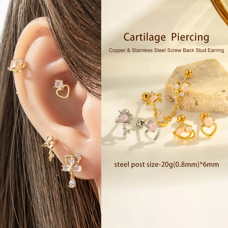 Boucle D'Oreille Piercing En Forme De Cœur, Nœud Papillon, Couleur Cuivre Et Or Image4