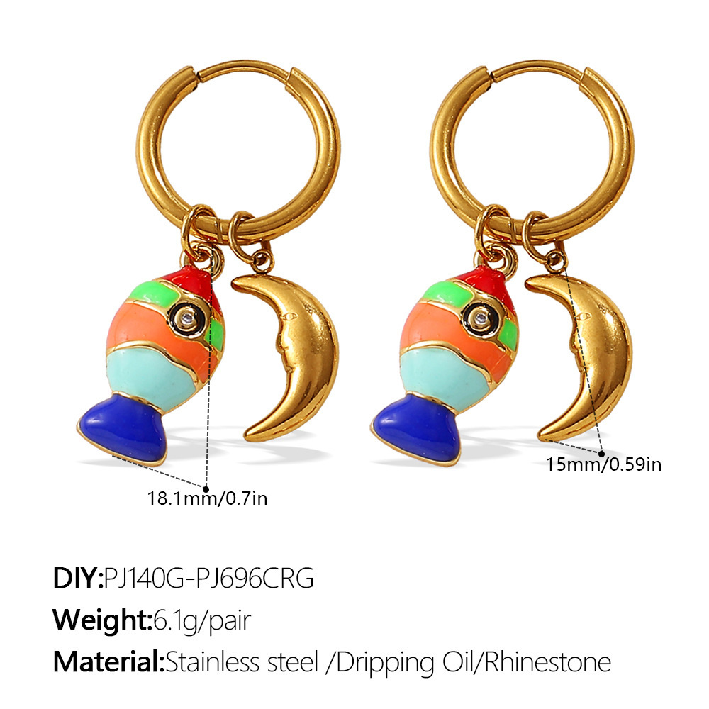 1 Paire De Boucles D'Oreilles Pendantes Oceanic En Acier Inoxydable Étanche Couleur Or 