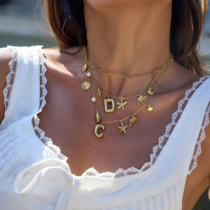 Collier Pendentif Femme En Acier Inoxydable Doré, Étanche, Avec Lettre Brillante (1 Pièce) h5 Image2