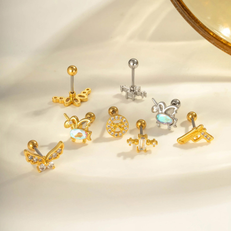 Boucle d'oreille piercing en zircon couleur cuivre or 1 pièce