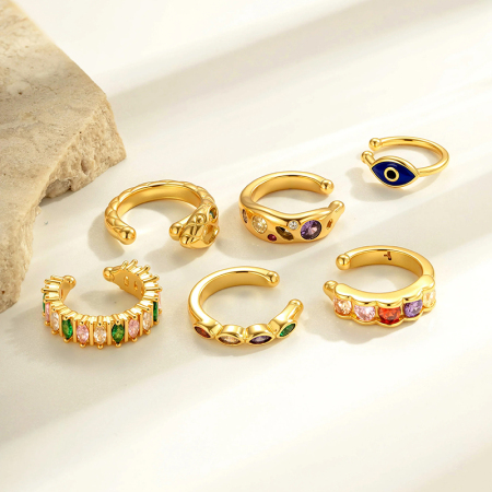 1 pièce de manchettes d'oreilles en cuivre doré et zircon