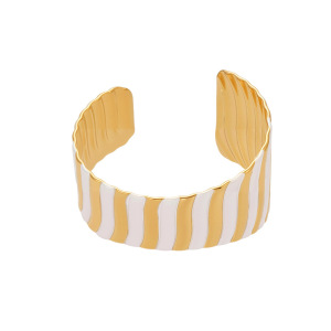 Bracelet Manchette Simple En Acier Inoxydable Étanche Couleur Or Pour Femme (1 Pièce). h5 