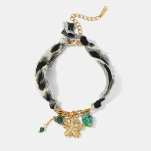 Bracelet À Breloques En Acier Inoxydable Étanche Couleur Or Avec Motif Floral h5 Image2